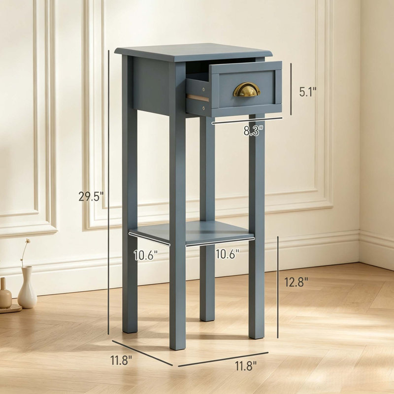 Table d'appoint gain de place avec tiroir et tablette ouverte
