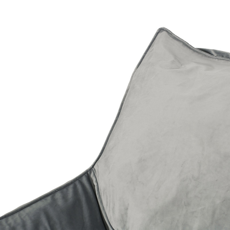 Velveteen Bean Bag Chair With Armrests, 43" H x 40" W x 40" D, Gray Velvet