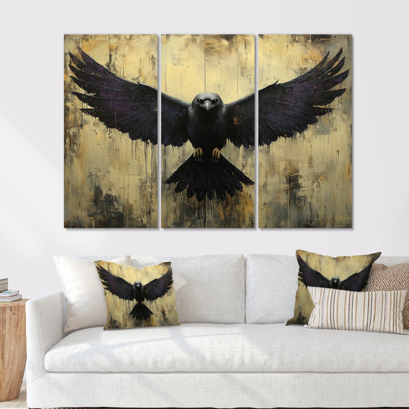 Ensemble de salon Black Native Ravens Wings - Native American Art Totem, H 28 po x l 36 po x P 1 po, Métal métal