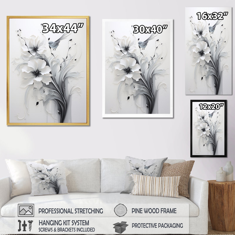 Minimalisme monocoque sur un bouquet de fleurs sur toile, H 32 po x l 24 po x P 1 po