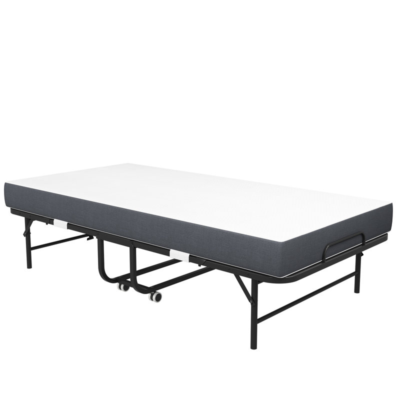 75" X 38" Twin Folding Bed With Memory Foam Mattress - Portable Foldable For Any Occasion, Metal Construction, Black Gel Guest Frame, Easy Fold