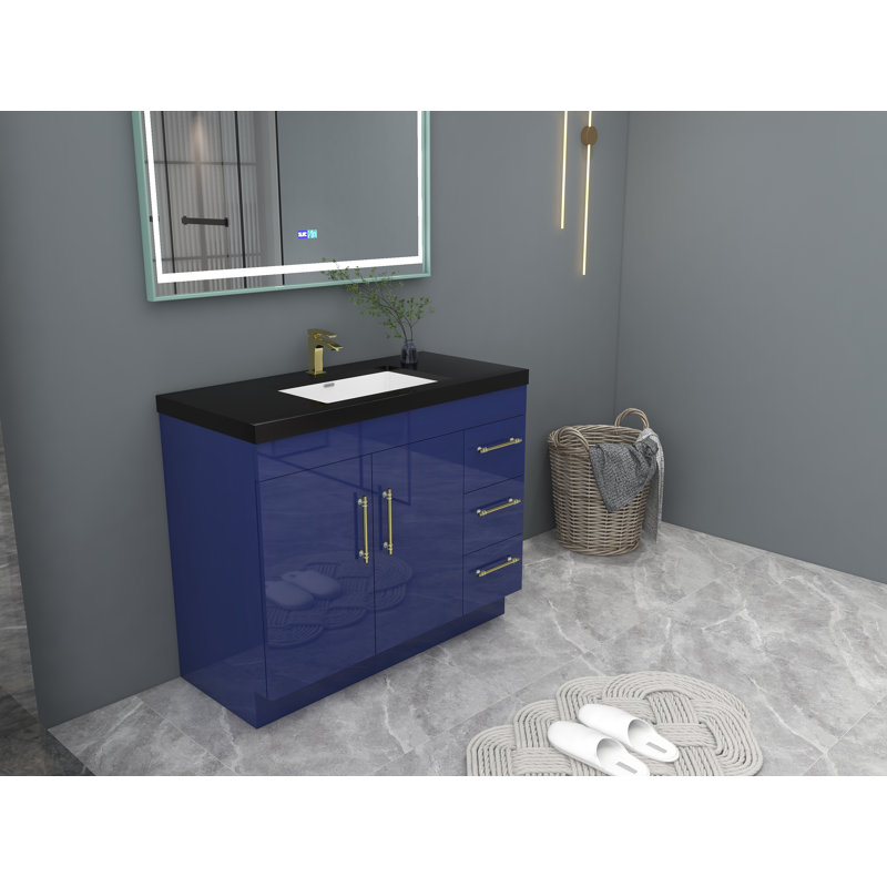 Ensemble de meuble-lavabo simple 42 po Campball, Or mat, Bleu nuit brillant