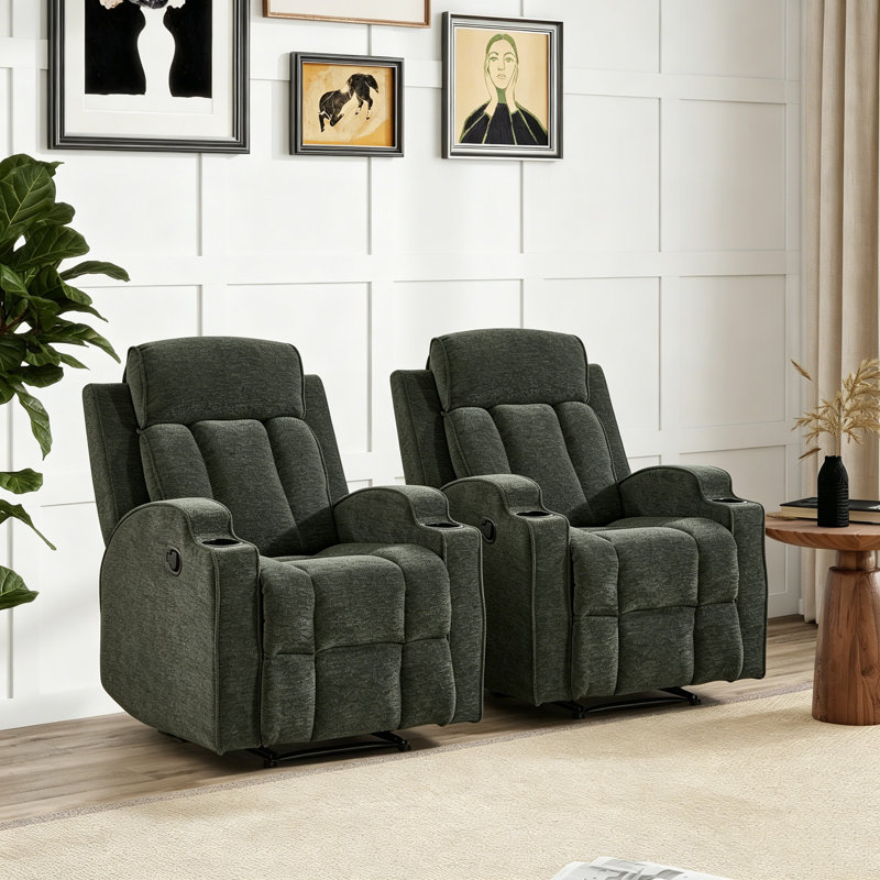 Fauteuil inclinable manuel de 31,5 po de largeur avec porte-gobelets et dossier rembourré (ensemble de 2), Green