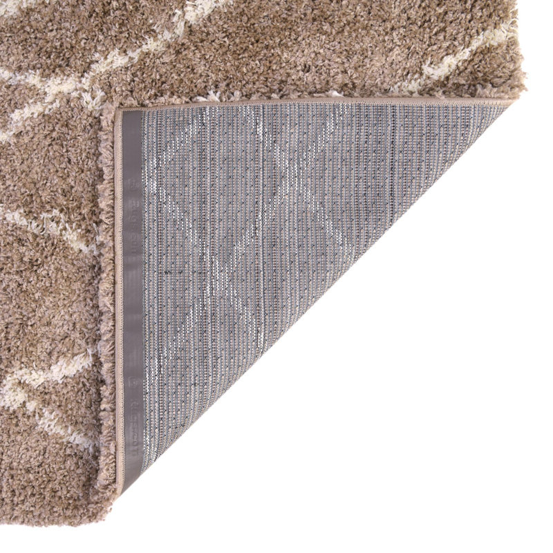 Tapis géométrique en polypropylène tissé à la machine brun / ivoire, Rond 6 pi