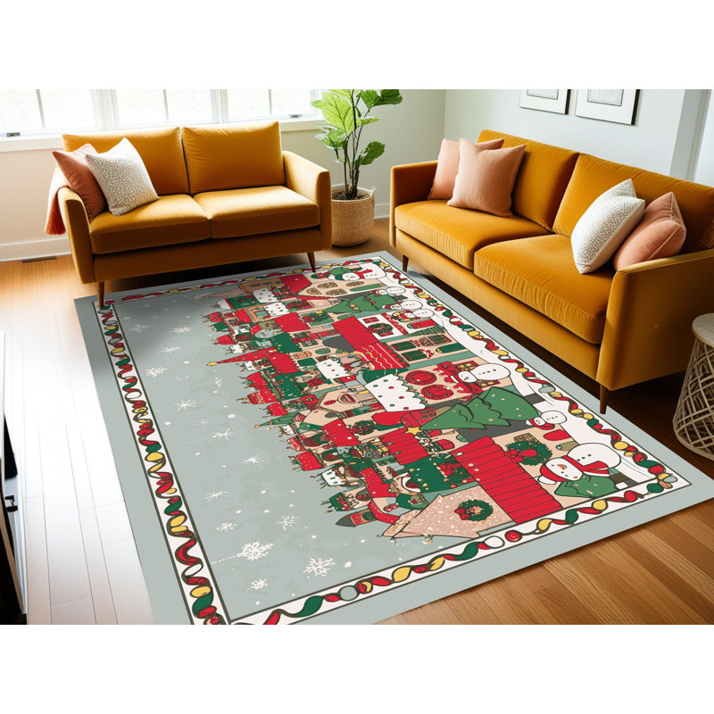 Tapis de vacances d'hiver de Noël lavable The Holiday Aisle®, Rectangulaire 2 pi x 3 pi