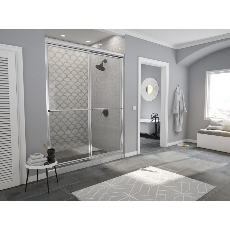 Newport Series 54" x 70" Bypass Framed Shower Door, Brite Silver (Chrome), Clear