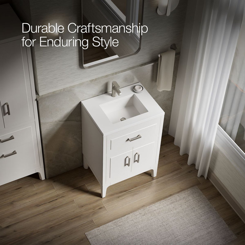 Seer 24" Freestanding Single Bathroom Vanity Cabinet with Sink and Quartz Top, White, 24"