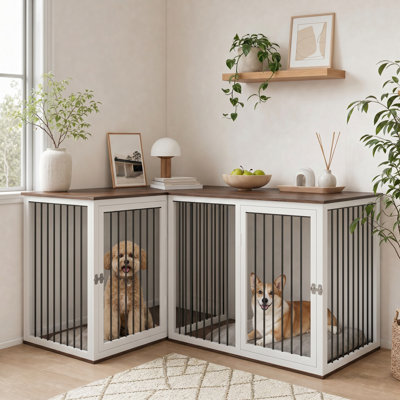 79.1" Large Double Dog Crate Furniture with Divider & Double Doors, All Steel Frame Indoor Dog Kennel for 2 Dogs