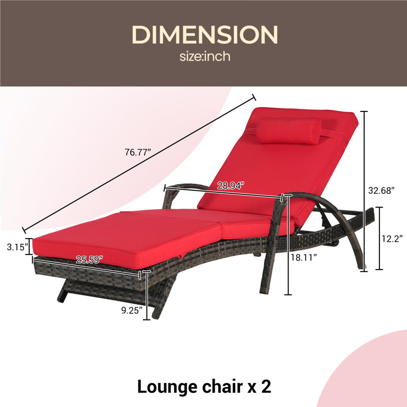 Outdoor Wicker Long Reclining Chair Set Of 2 , Wicker Reclining Lounge Chair Lawn Sunbathing Chairs Recliner Up To 150° Beach Poolside Garden