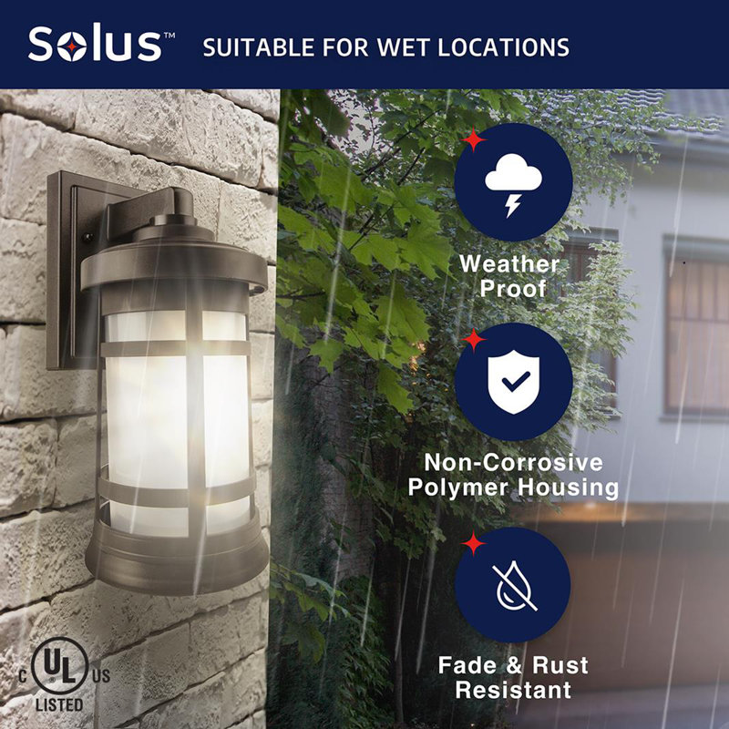 Solus Artisan Small Cylinder Wall Mount Security Lantern with Frosted Lens, Dusk-to-Dawn Sensor & Motion Sensor, Bronze