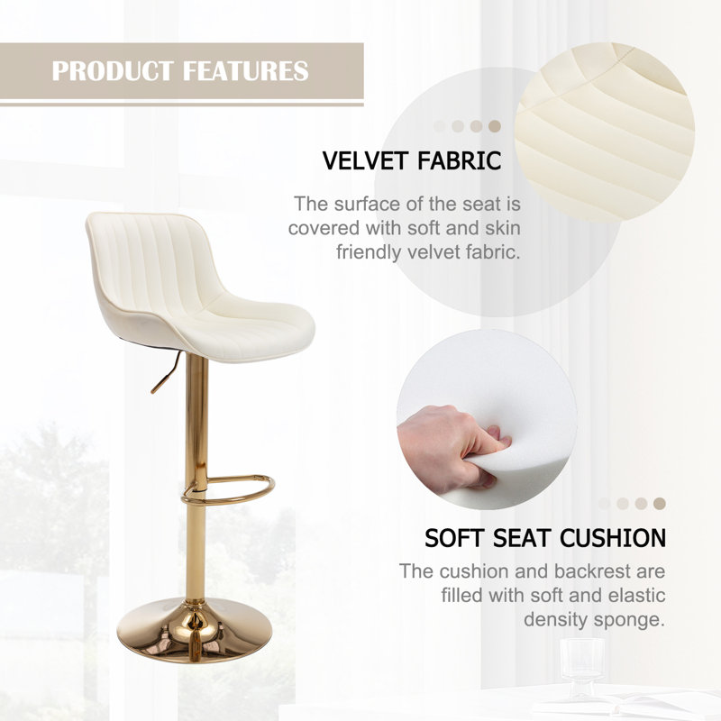 Garnich Swivel Upholstered Adjustable Heightcounter Stool With Metal Frame, Beige