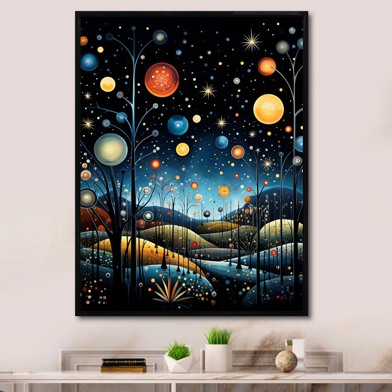 Cosmic Planets Dreams Landscape II - Fantasy, art mural, Cadre flottant noir, H 44 po x l 34 po
