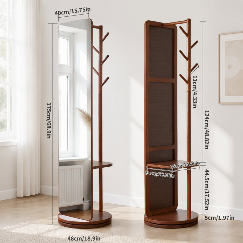 70"x19"Full Length Mirror with Stand,Coat Rack with Mirror,