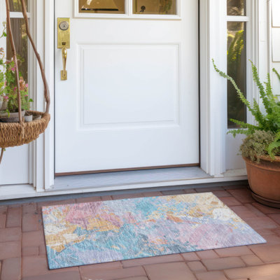 Machine Washable Indoor/Outdoor Cinead ACN1713 Teal Rug