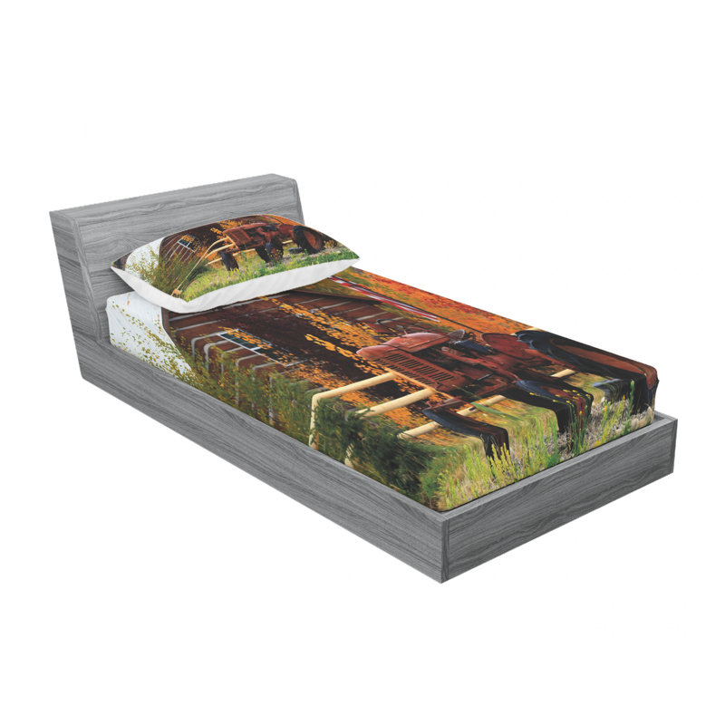 Ensemble de draps Rustic Cabin with Rusty Tractor, Ensemble de draps pour lit simple TG avec drap-hou