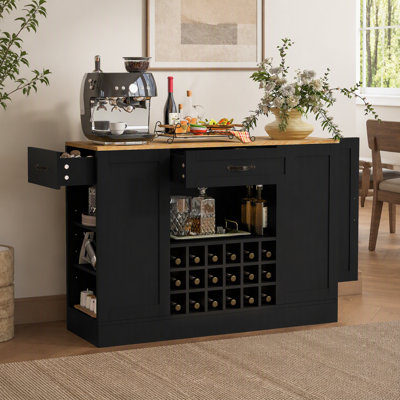47.2'' Wine Bar Cabinet With Power Outlet, Liquor Cabinet With Wine Storage, Coffee Bar Buffet Cabinet With 1 Door & 2 Drawers, Adjustable Shelves, Melamine Mdf For Dining Room Kitchen