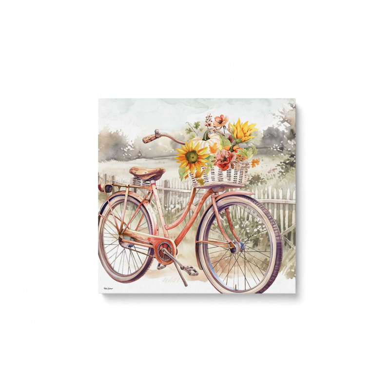 «Fall Floral Bicycle II» par Nicole DeCamp, reproduction d'art, L 30 po x H 30 po, Ne s’applique pas, Toile tendue