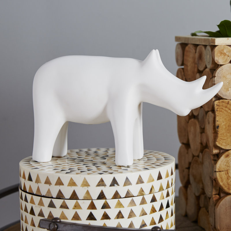 White Ceramic Elephant Statue with Electroplated Glaze