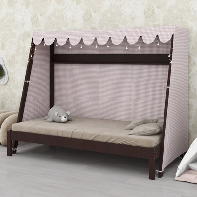 Modern House Bed for Kids, Trundle, Shelf, Tent and Light All-in-One