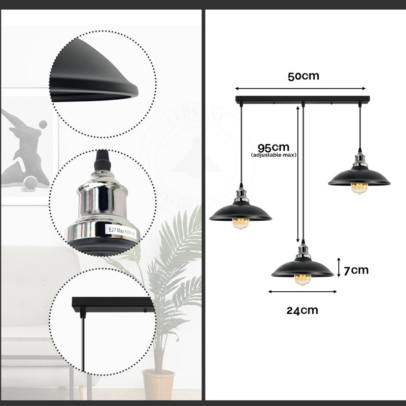 Garr 3 - Light Kitchen Island Pendant, Black, Yes