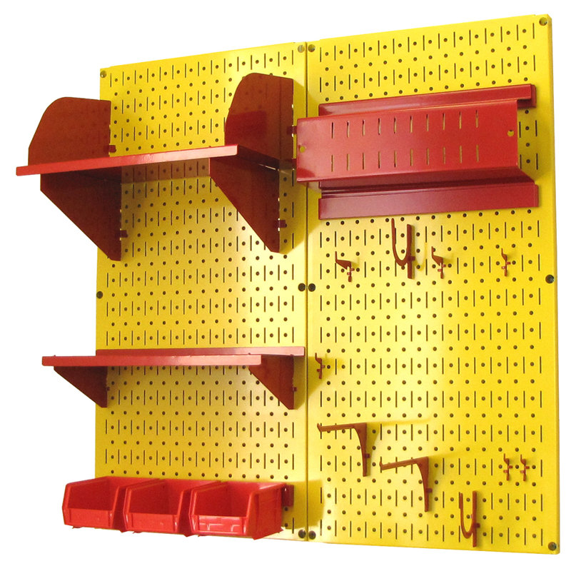 Ensemble de panneaux perforé de rangement pour accessoires de loisirs, Jaune et rouge
