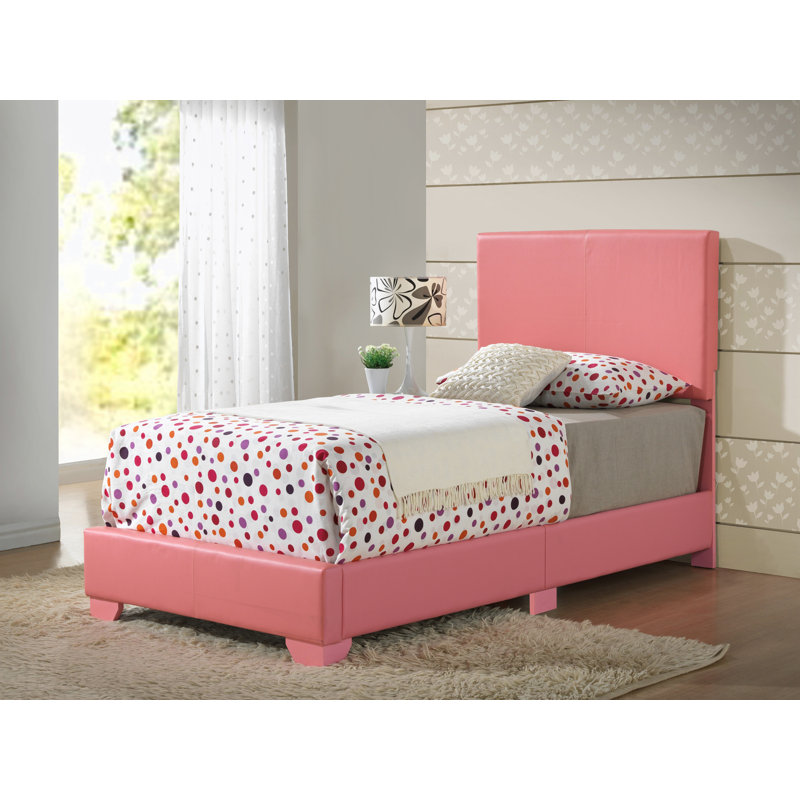 Lit plateforme simple en bois avec tête de lit haute, Rose