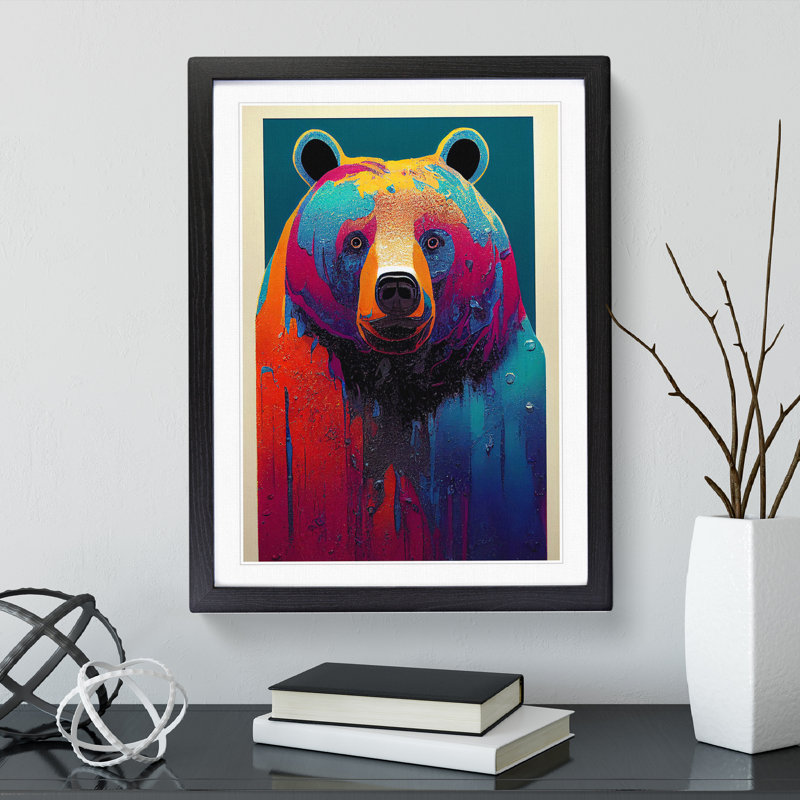 XV1022-4057X Splashed Bear No.3 Abstract - Print, Black Framed, 66cm H x 48cm W, White