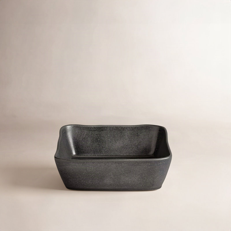 Costa Nova Livia Rectangle Stoneware Baker Bakeware, Matte Black, 3'' H X 8.75'' L X 8.75'' W 