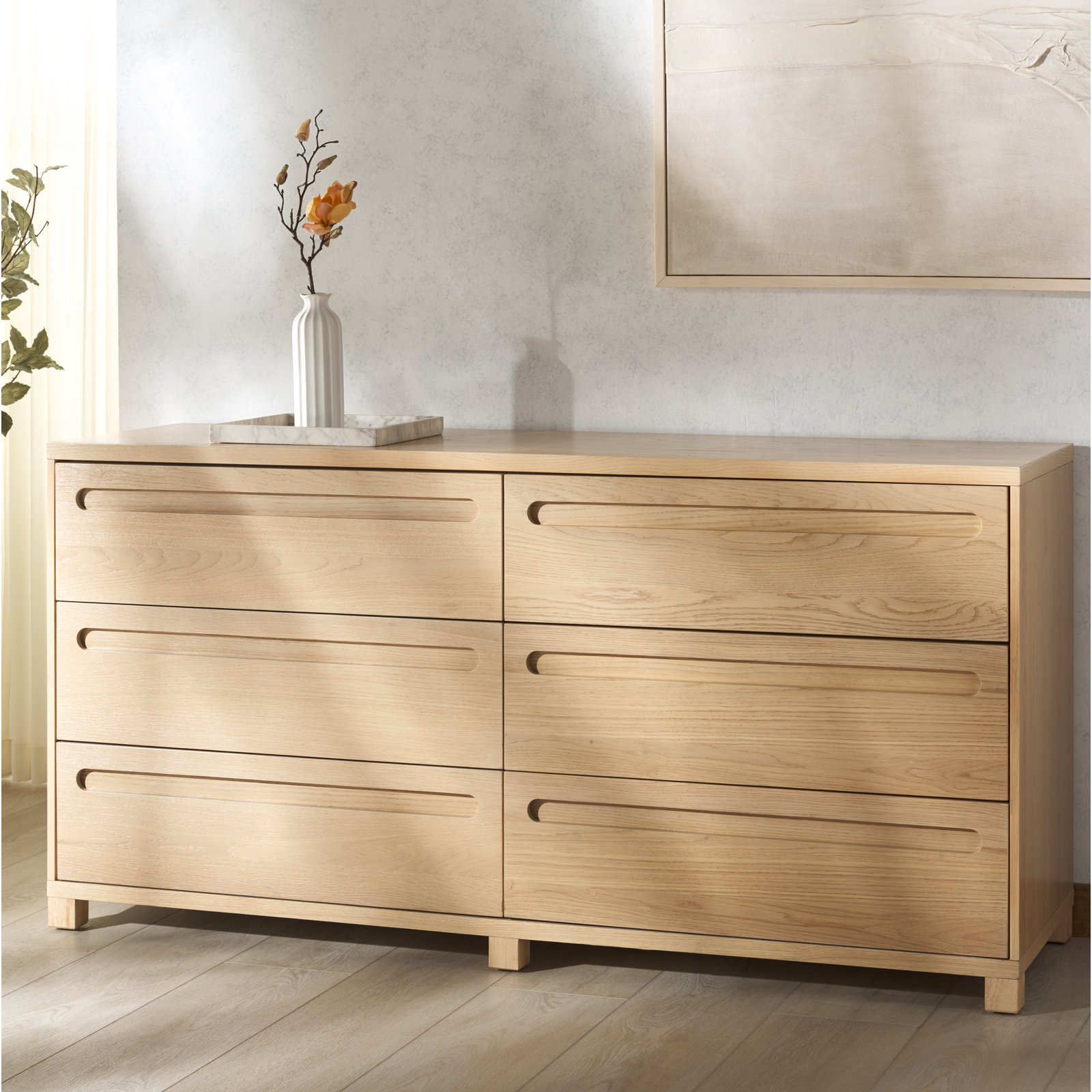 Lesheka 6 Drawer Wood Dresser, Oak