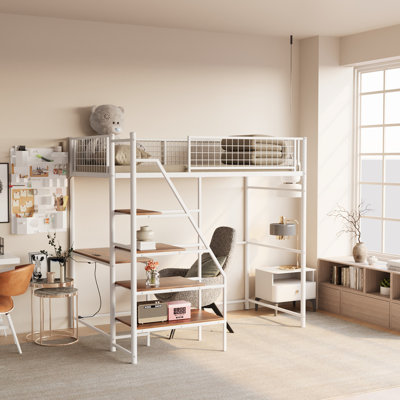 Lit mezzanine simple en métal avec station de charge intégrée et éclairage DEL pour les chambres à coucher et les dortoirs modernes