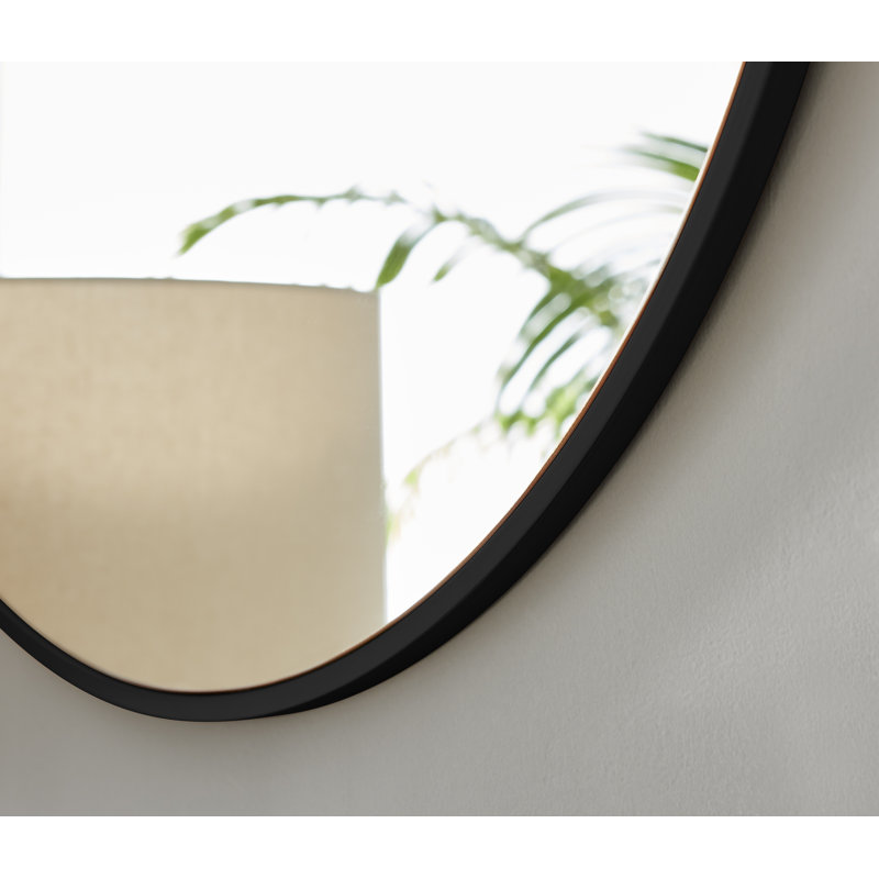 Alcantera Round Metal Frame Wall Mirror Simple and Elegant Modern Design, Black, 80cm H x 80cm W