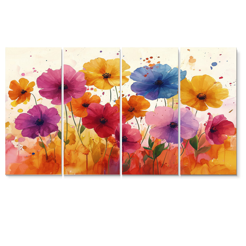 Nobile - Art mural de fleurs sauvages - Art mural traditionnel pour le salon, 4 pièces, H 32 po x l 64 po
