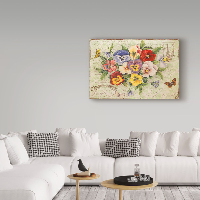«Pansies and Butterflies» de Deagen, reproduction sur toile tendue, H 12 po x l 19 po x P 2 po