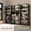 Bibliothèque avec portes en verre et lumières à DEL, vitrine combinée avec 19 tablettes, ensemble de 3 vitrines modernes en verre, noir-1571924750