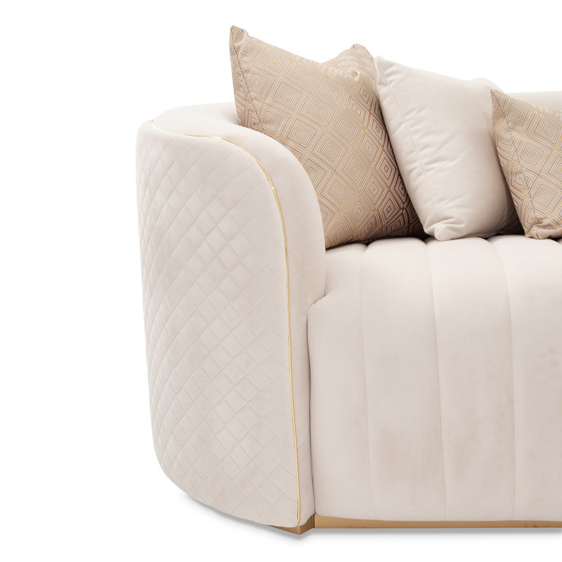 Ariana 83'' Velvet Round Arm Loveseat, Beige, 31" H x 97" W x 35" D