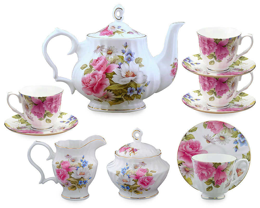 Grace's Tea Ware Bone China English Garden Rose 11-Piece Tea Set Grace's Tea Ware