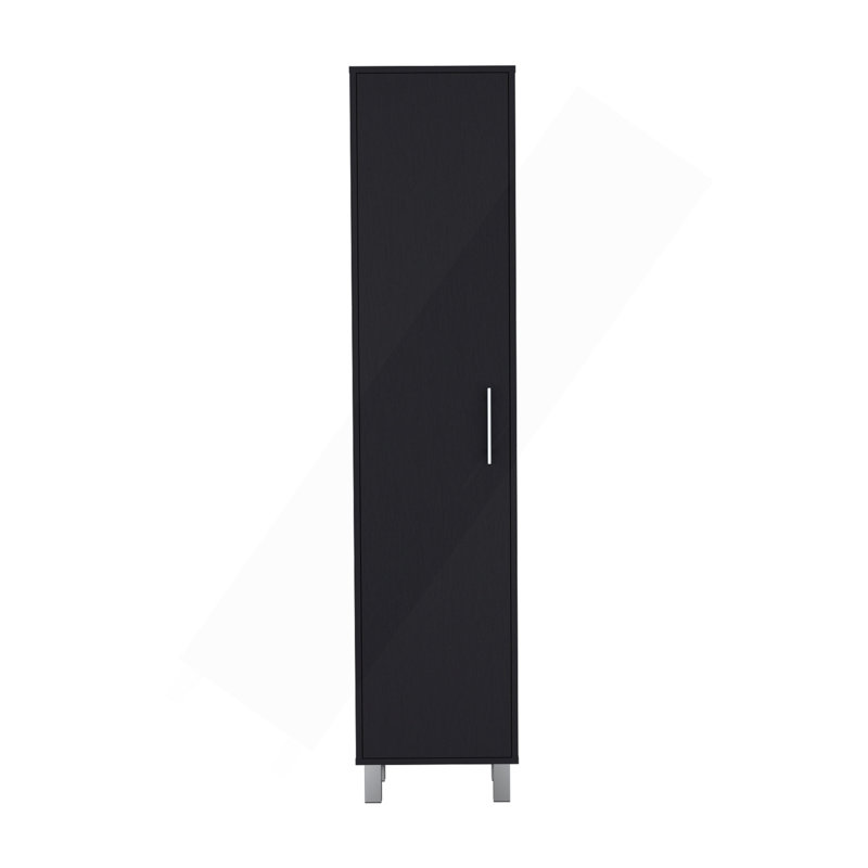 Storage Cabinet 71"H With 5-Tier Shelf, 3 Broom Hangers And Metal Hardware, Black