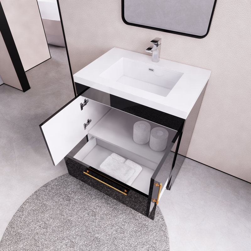 Meuble-lavabo sur pied Maplesville, Noir lustré