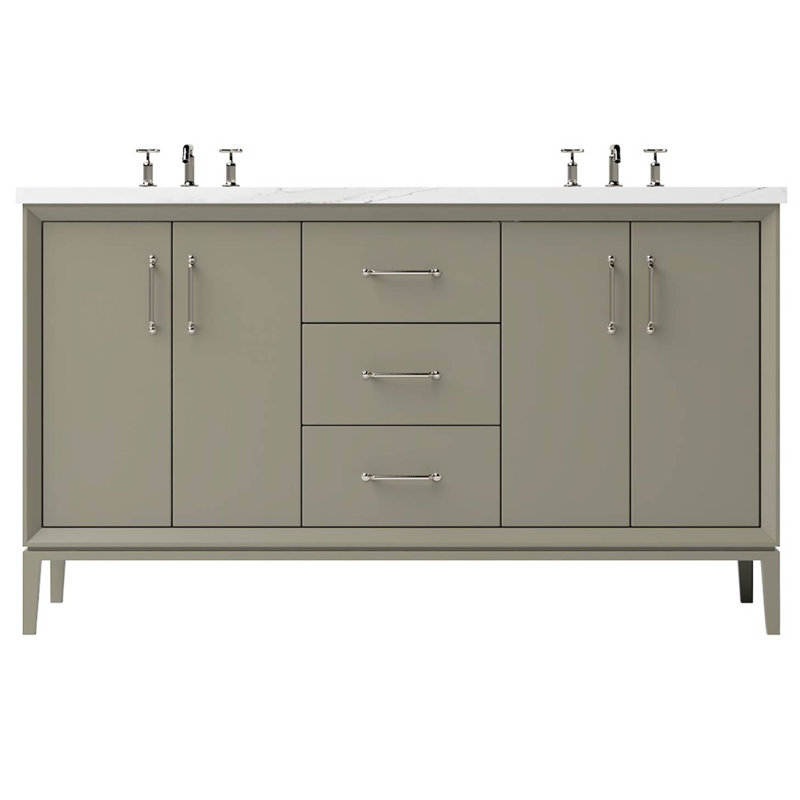 Meuble-lavabo double Alexandra, Olive française, 60", Nickel satiné