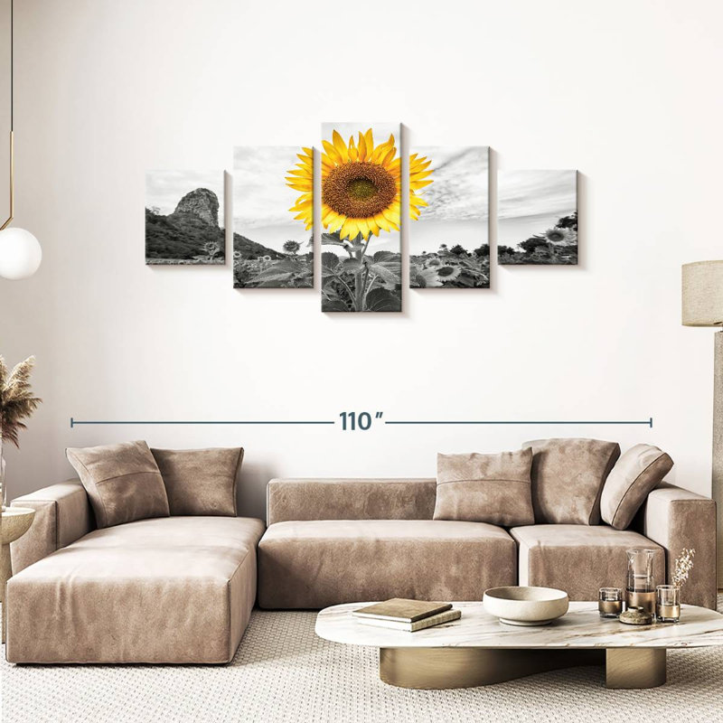 Ensemble de 5 pièces Pop tournesol doré sur toile, H 80 po x l 36 po x P 1,25 po