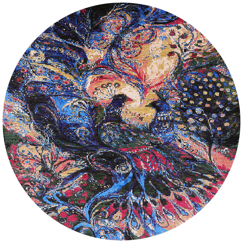 Tapis noir / bleu, Rond 7 pi