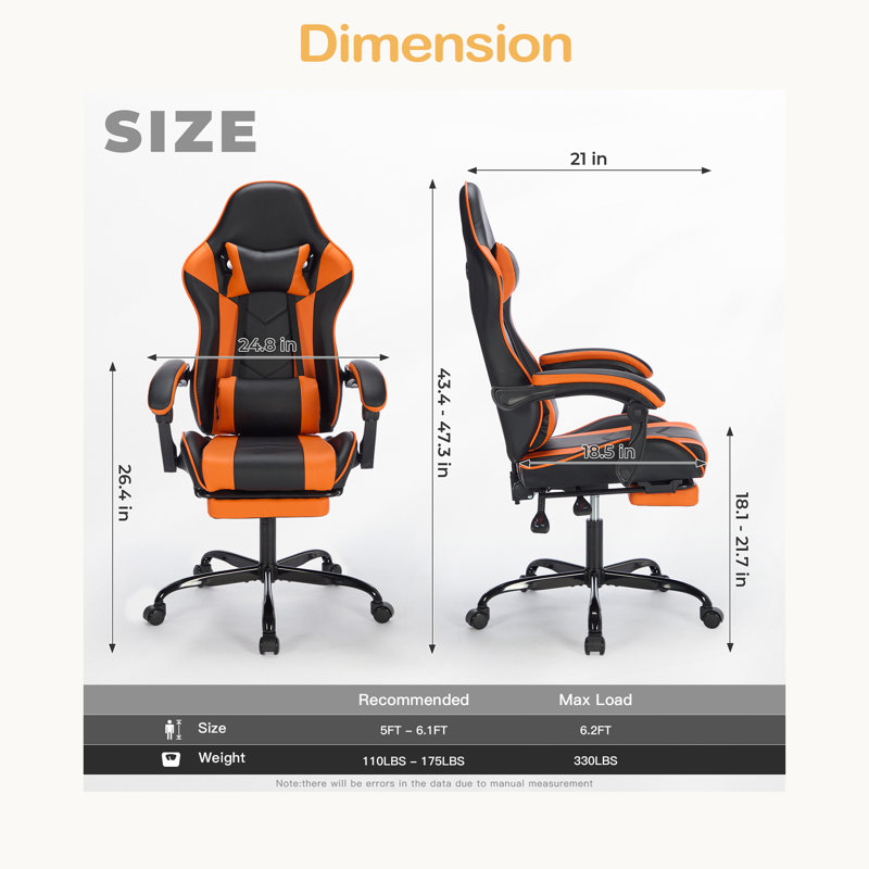 Chaise de jeu avec repose-pieds, chaise d'ordinateur ergonomique avec appui-tête et support lombaire, chaises de jeu vidéo à hauteur réglable en matériau respirant pour adultes