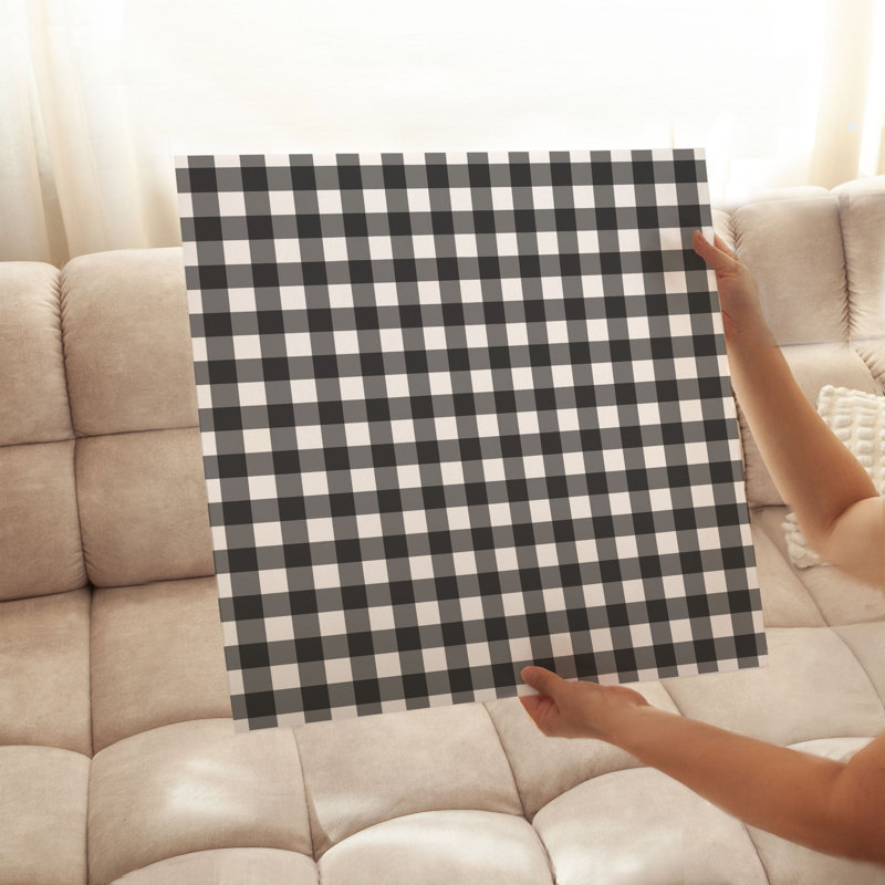 Abstract Black Gray Plaid Pattern Modern Unframed Art Print, 12" H x 12" W