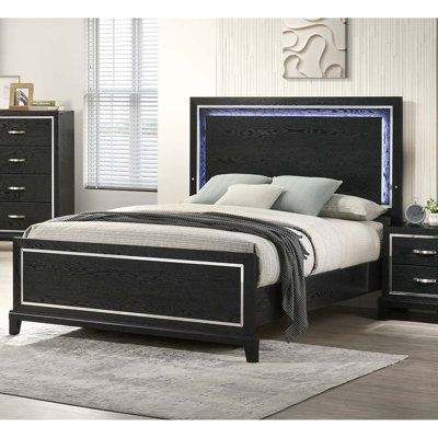 Modern Style Eastern King Size Bed Built In LED Lights Medium Density Bedroom Furniture