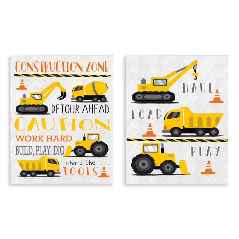 Ensemble de 2 plaques murales Construction Zone Camions & phrases, conception par Elizabeth Tyndall
