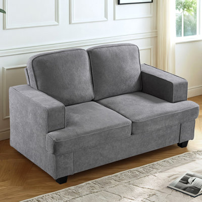 2 Seater Grey Velvet Couch: Deep Seating, High Foam, Loose Back Cushions, Home Furniture : Comfortable With Wide Arms For Apartment