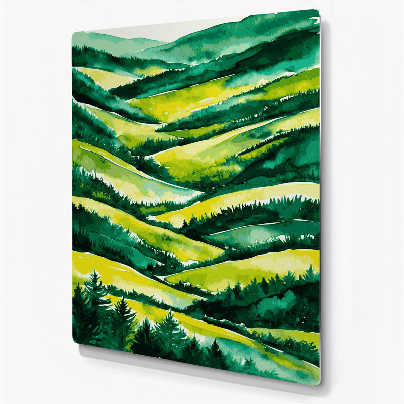 Watercolor Landscape 88 Green Metal Wall Art, 24" H x 20" W