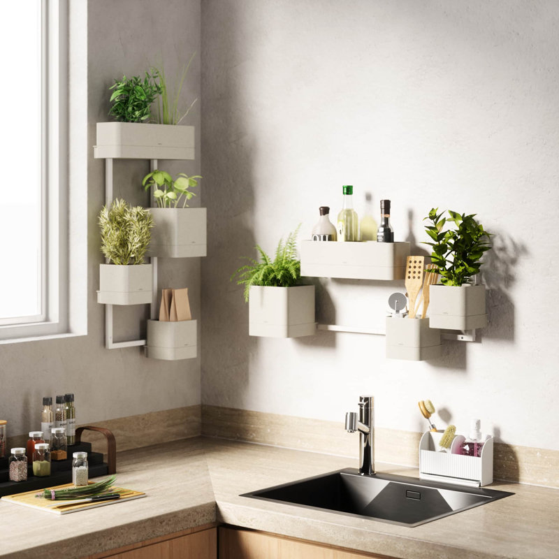 Cubiko Wall-Mounted Planter Set of 4 Aesthetic Pots, Beige