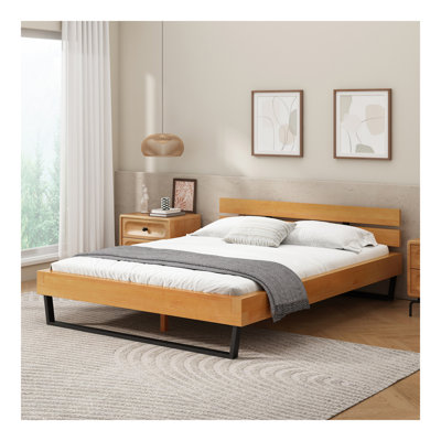 PINE WOOD BED FRAME QUEEN SIZE,NATURAL  BLACK COLOR