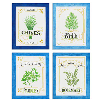 Ensemble de 4 toiles Kitchen Herb Puns, design par Lara Beeston